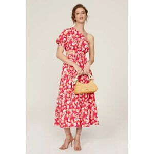 Peter Som One-Shoulder Red Midi Dress Size L Women Cocktail